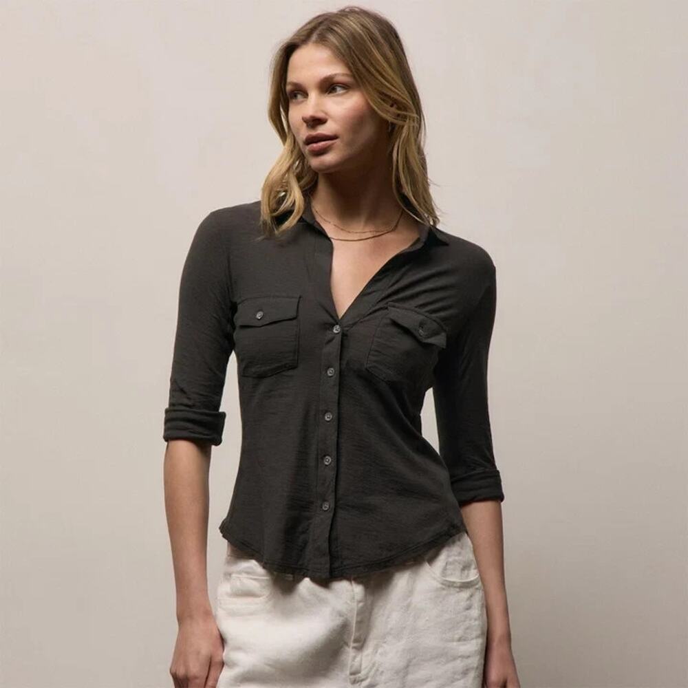 James Perse *IN Brown* Slub Side Panel Shirt 4 US XL